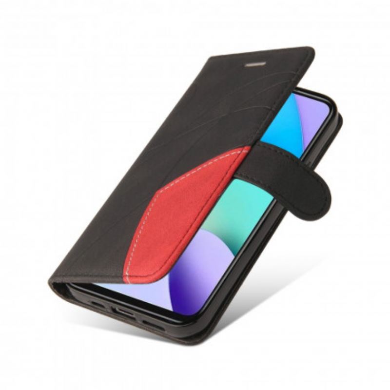 Capa Flip Para Xiaomi Redmi 10 Couro Sintético De Assinatura De Dois Tons