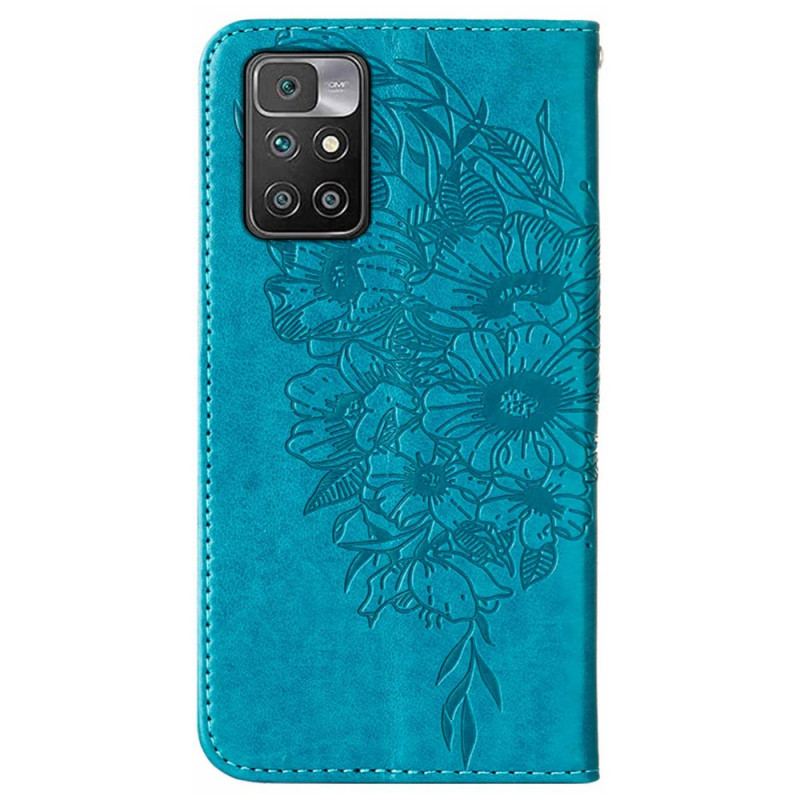 Capa Flip Para Xiaomi Redmi 10 Design De Borboleta Com Cordão