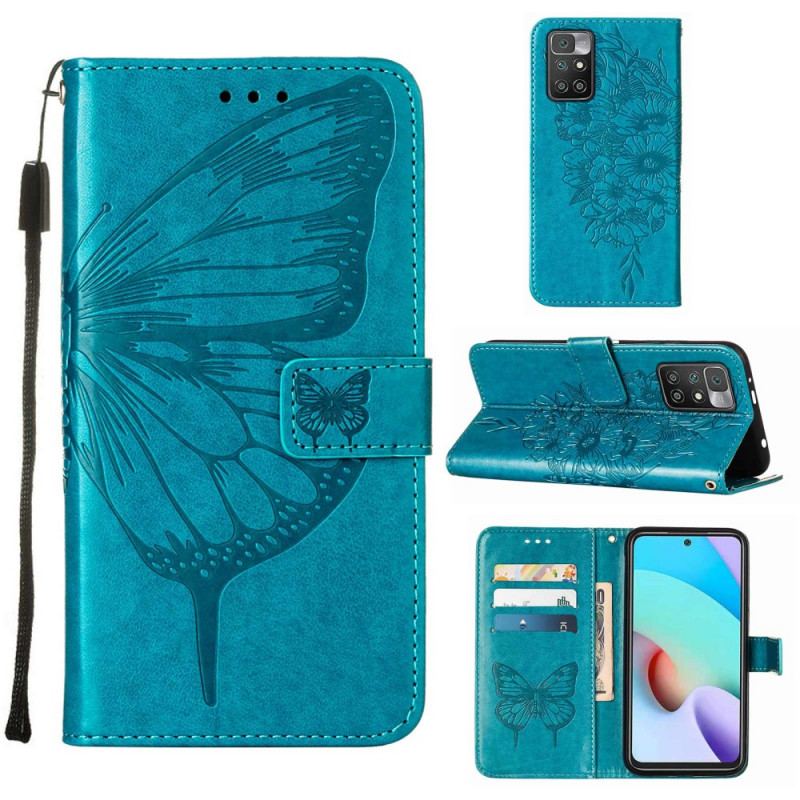 Capa Flip Para Xiaomi Redmi 10 Design De Borboleta Com Cordão