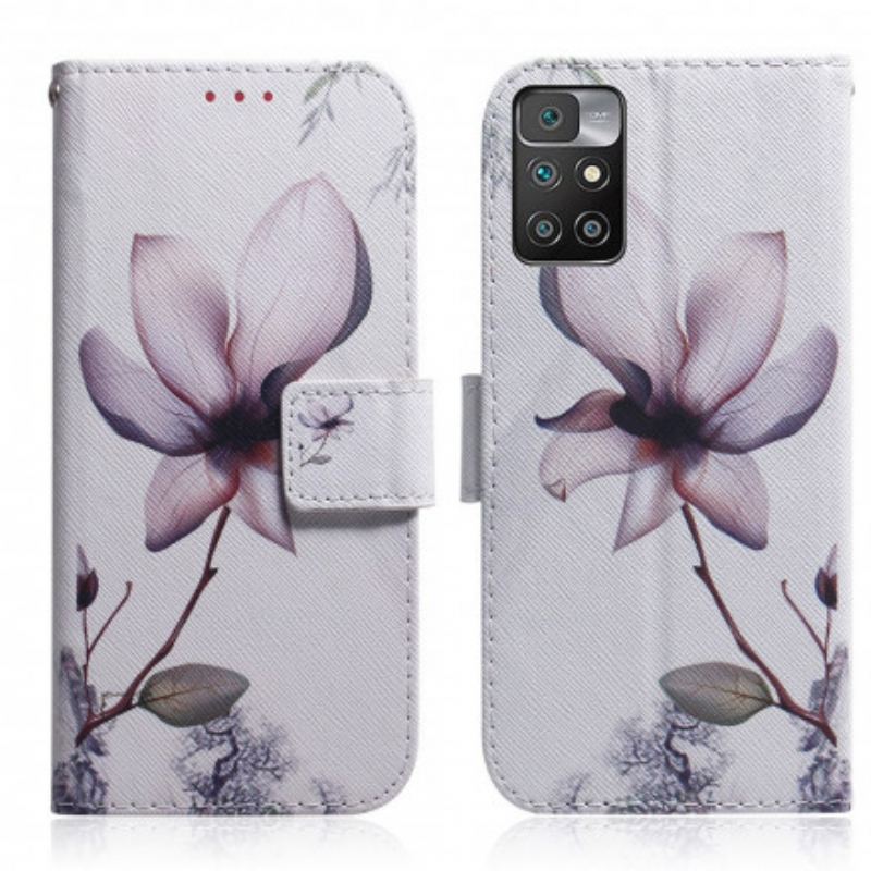 Capa Flip Para Xiaomi Redmi 10 Flor Rosa Empoeirado