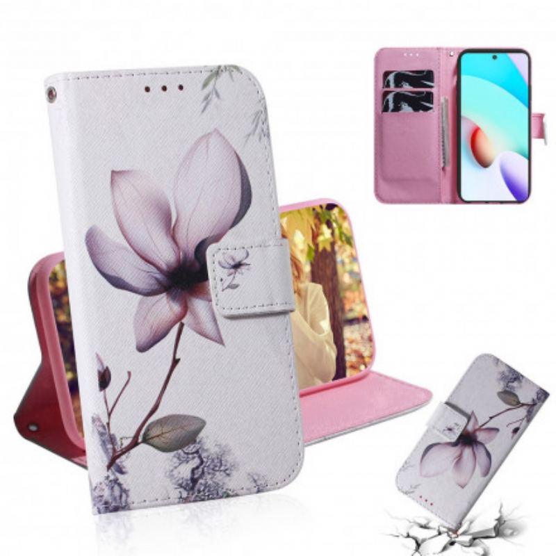 Capa Flip Para Xiaomi Redmi 10 Flor Rosa Empoeirado