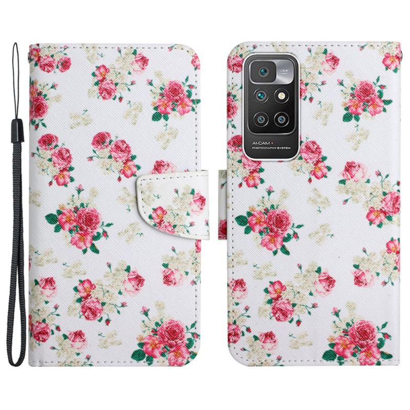 Capa Flip Para Xiaomi Redmi 10 Flores Reais Da Liberdade