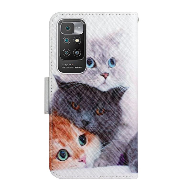 Capa Flip Para Xiaomi Redmi 10 Pilha De Lanyard Cats