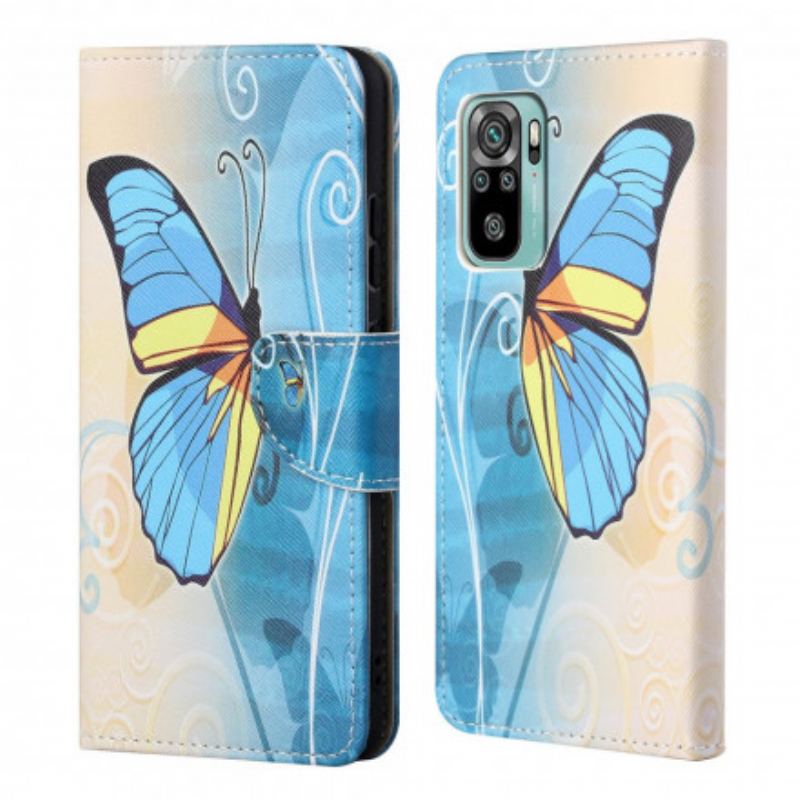 Capa Folio Para Xiaomi Redmi 10 Borboleta Azul E Amarela