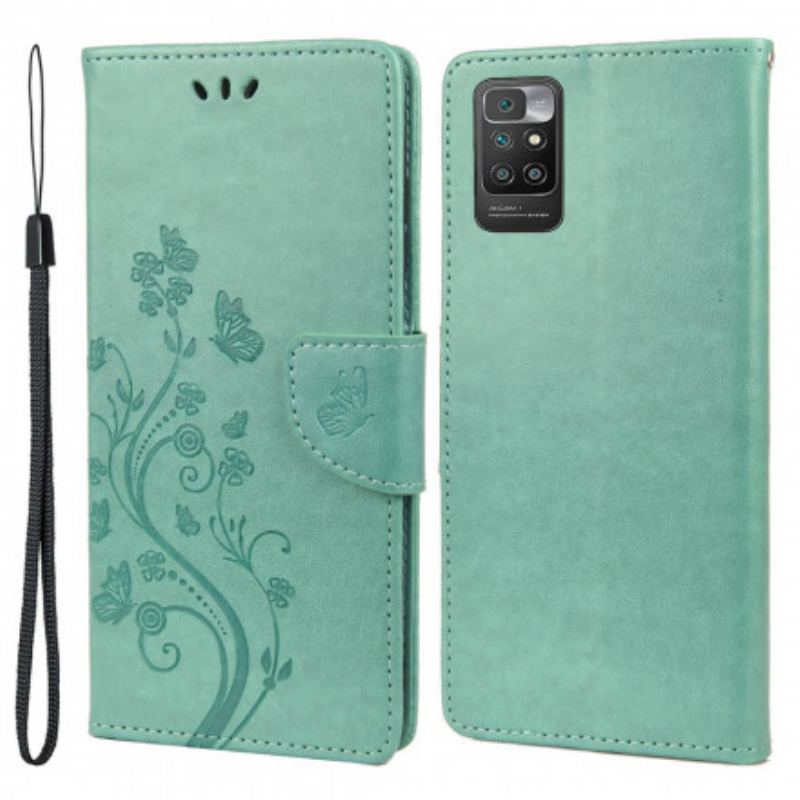 Capa Folio Para Xiaomi Redmi 10 Borboletas E Flores Asiáticas