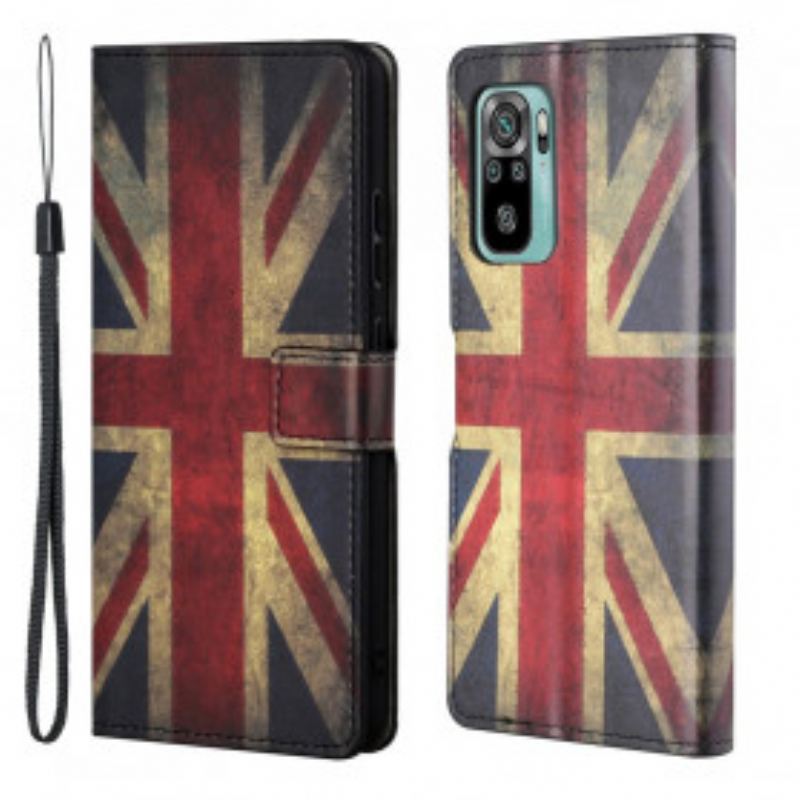 Capa Folio Para Xiaomi Redmi 10 De Cordão Bandeira Da Inglaterra Com Cordão