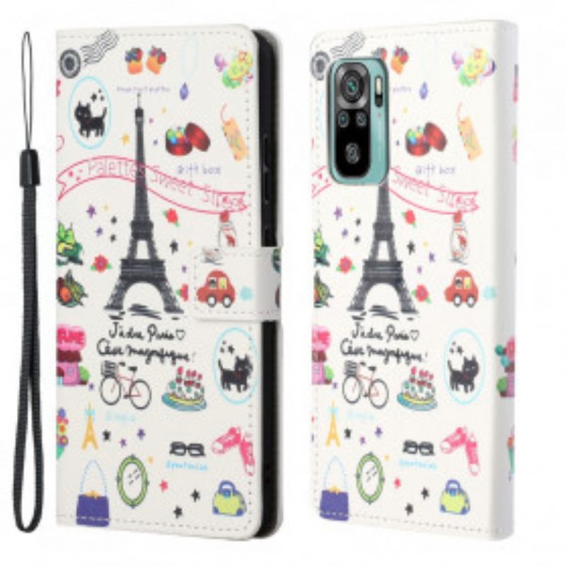 Capa Folio Para Xiaomi Redmi 10 De Cordão Eu Amo Paris Em Lanière