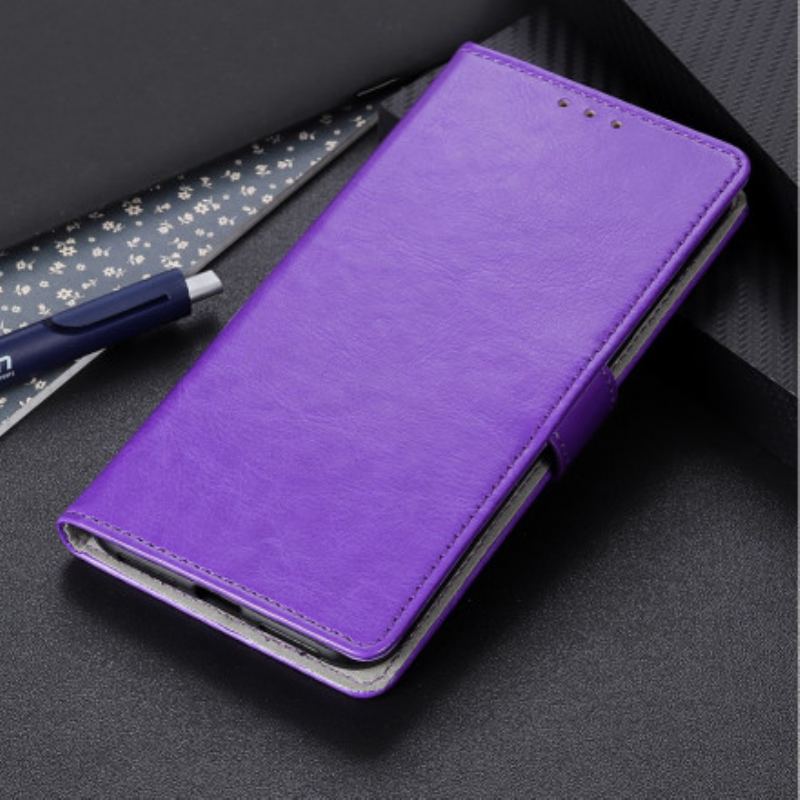 Capa Folio Para Xiaomi Redmi 10 Efeito Couro Brilhante Simples