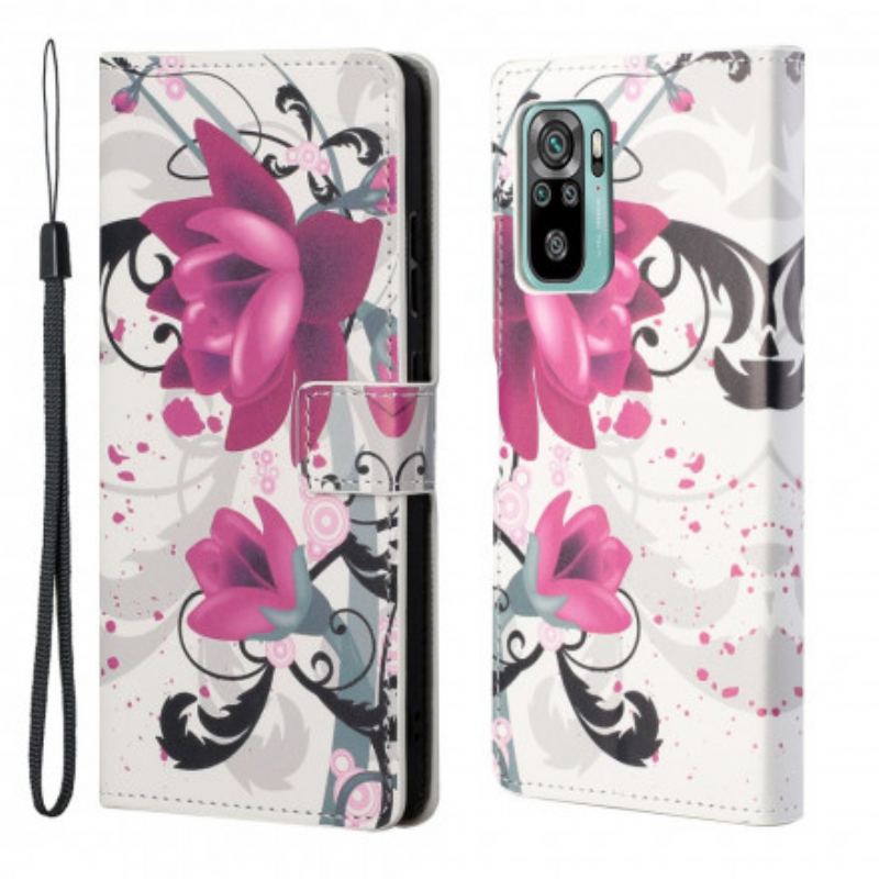 Capa Folio Para Xiaomi Redmi 10 Flores Tropicais