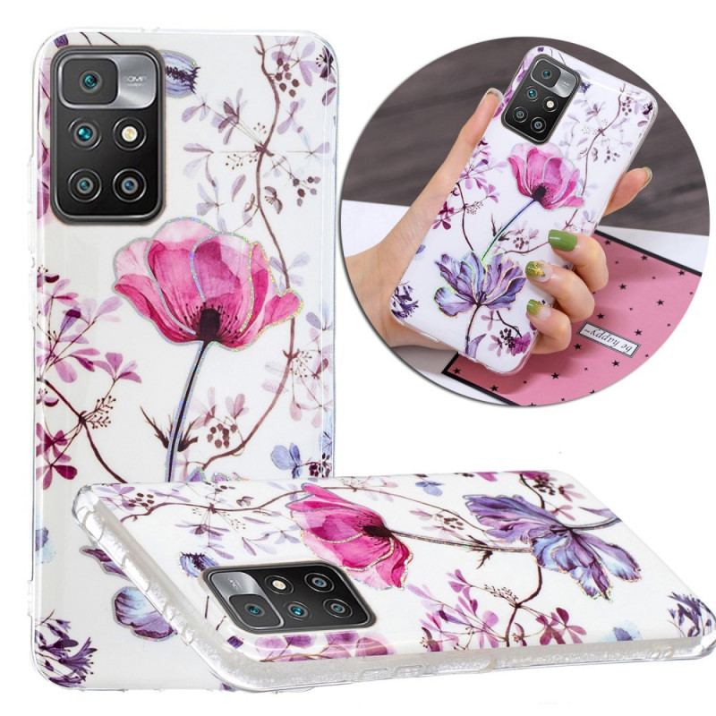 Capa Para Xiaomi Redmi 10 Flores Em Mármore