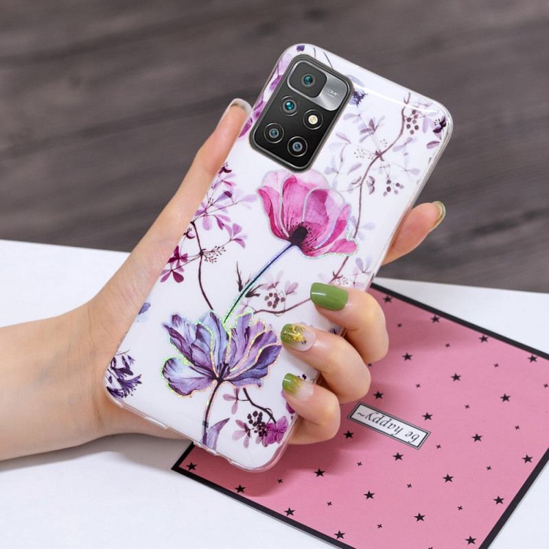 Capa Para Xiaomi Redmi 10 Flores Em Mármore