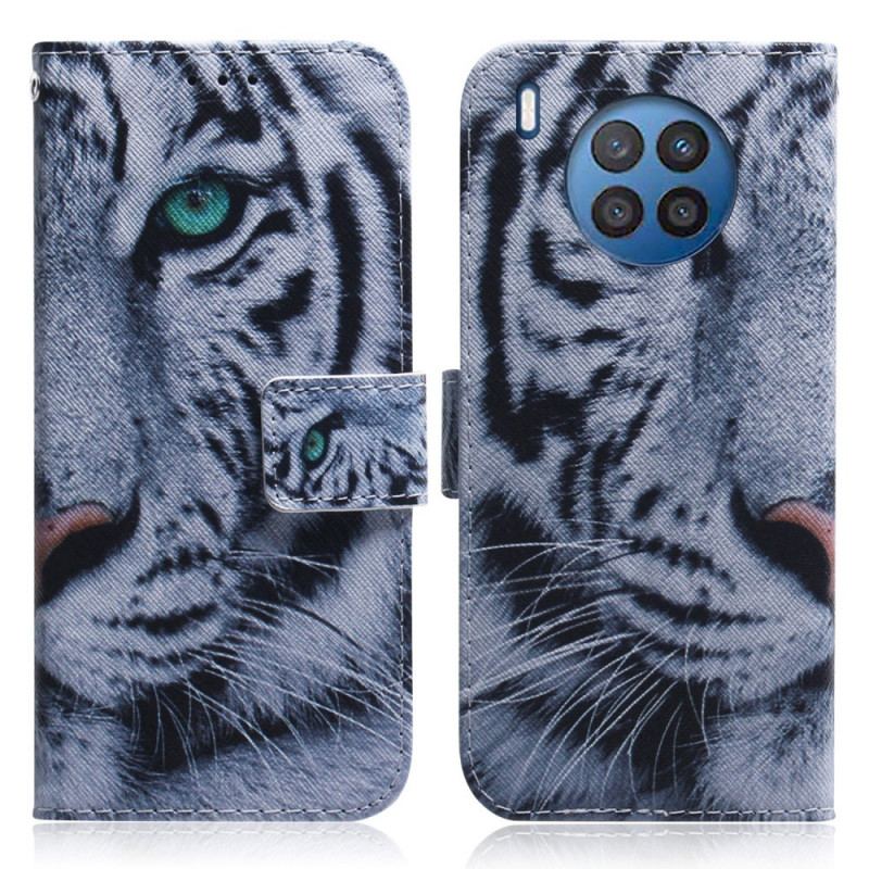 Capa De Couro Para Honor 50 Lite Tigre Branco