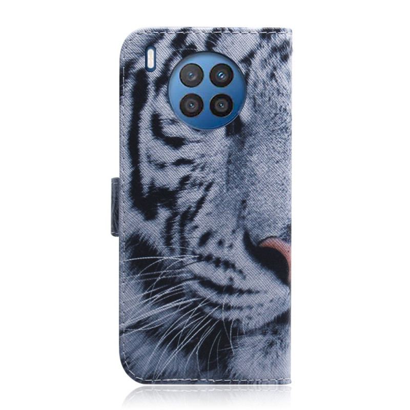 Capa De Couro Para Honor 50 Lite Tigre Branco