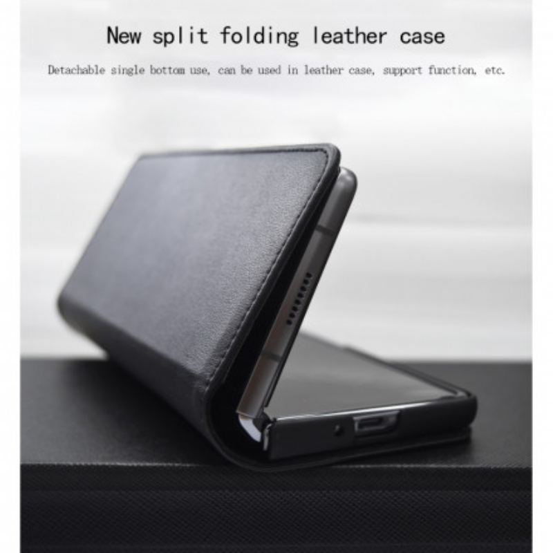 Capa De Celular Para Samsung Galaxy Z Fold 2 Flip Couro Genuíno Preto