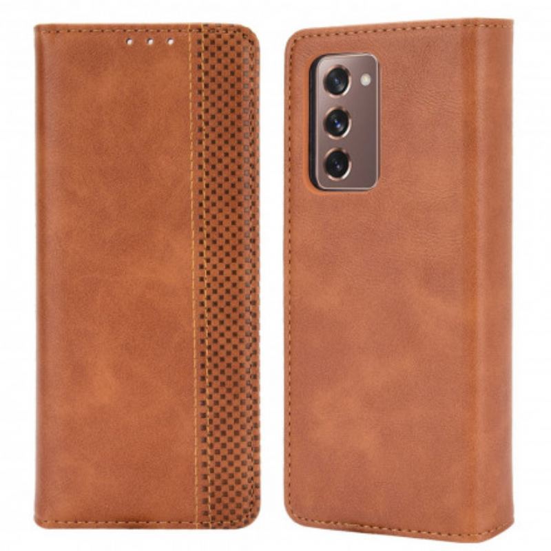 Capa De Celular Para Samsung Galaxy Z Fold 2 Flip Efeito Couro Estilizado