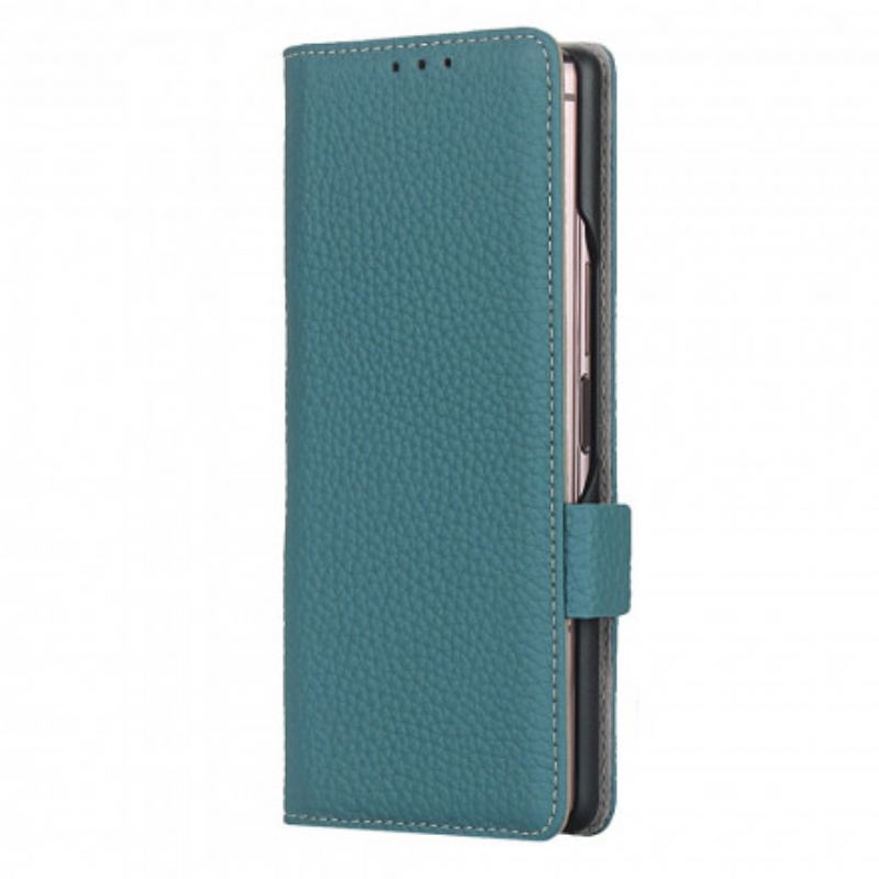 Capa De Couro Para Samsung Galaxy Z Fold 2 Couro Lichia Genuíno