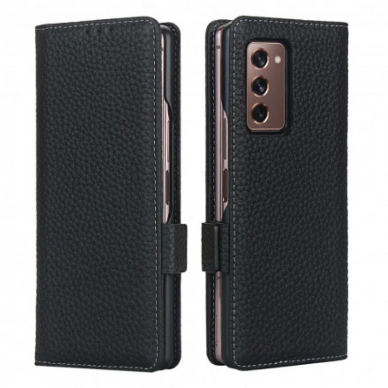 Capa De Couro Para Samsung Galaxy Z Fold 2 Couro Lichia Genuíno