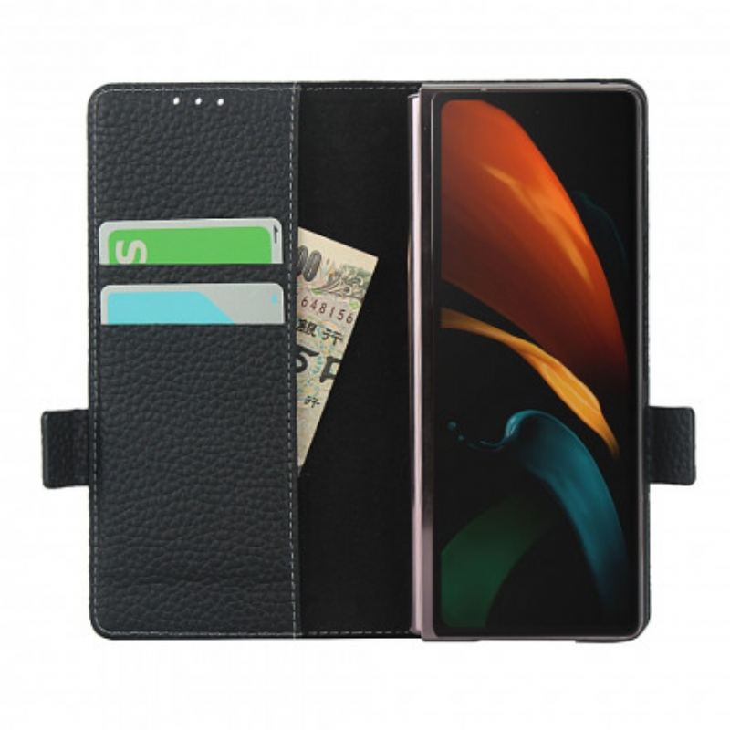 Capa De Couro Para Samsung Galaxy Z Fold 2 Couro Lichia Genuíno