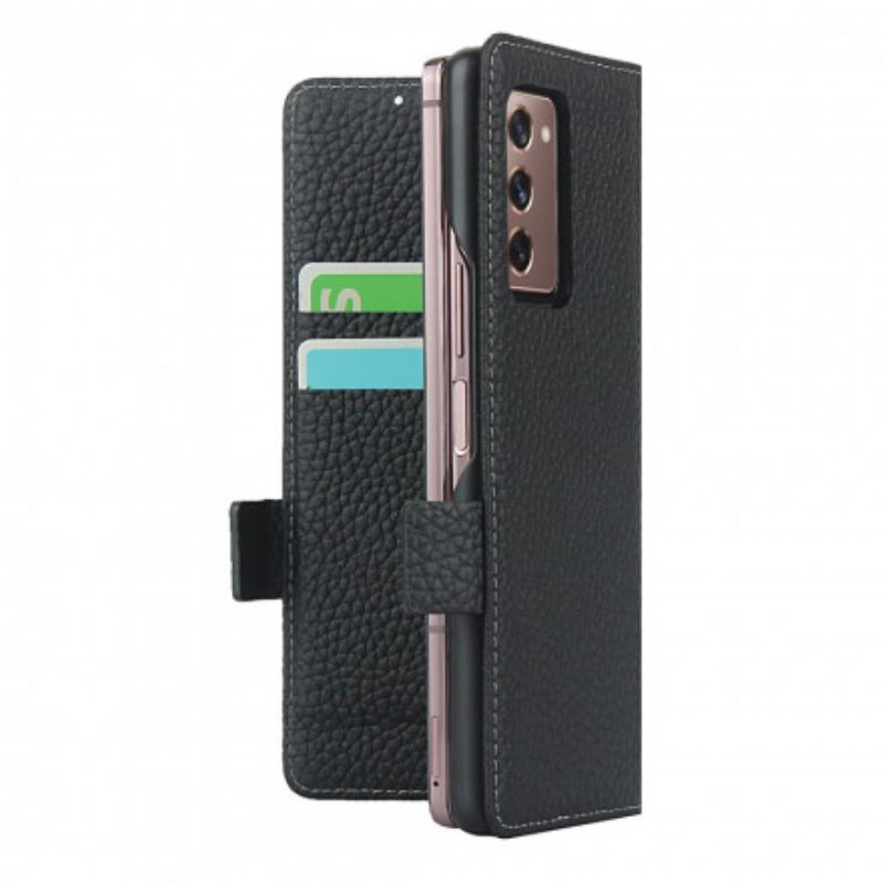 Capa De Couro Para Samsung Galaxy Z Fold 2 Couro Lichia Genuíno