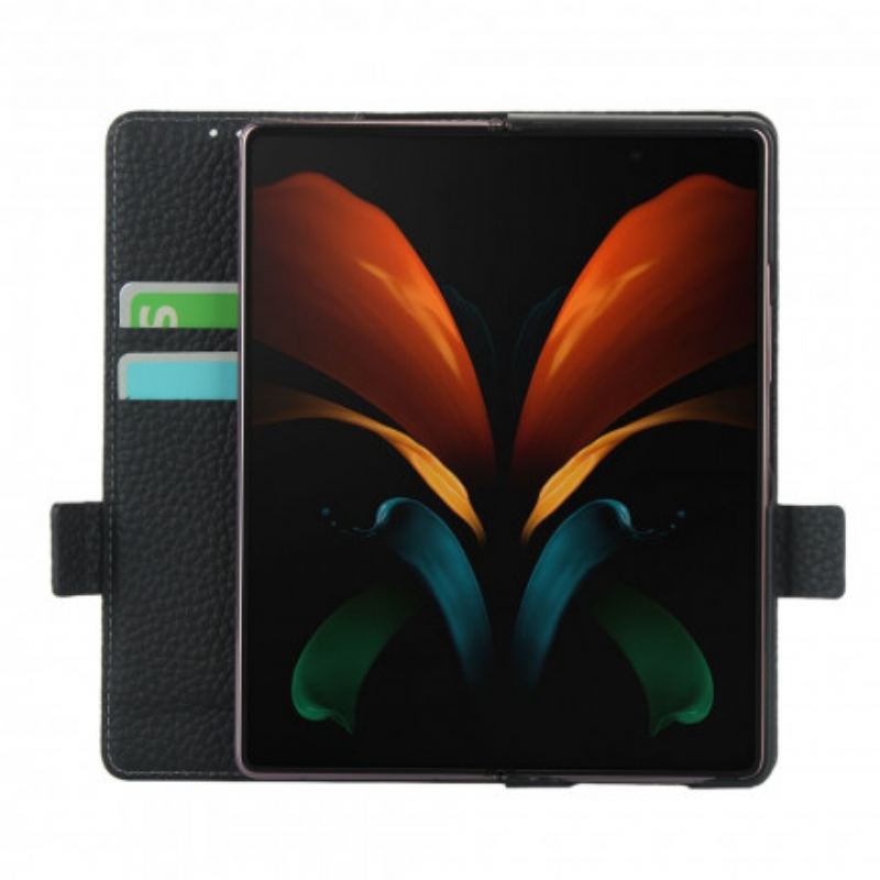 Capa De Couro Para Samsung Galaxy Z Fold 2 Couro Lichia Genuíno