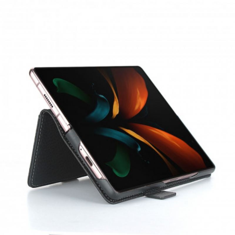 Capa De Couro Para Samsung Galaxy Z Fold 2 Couro Lichia Genuíno