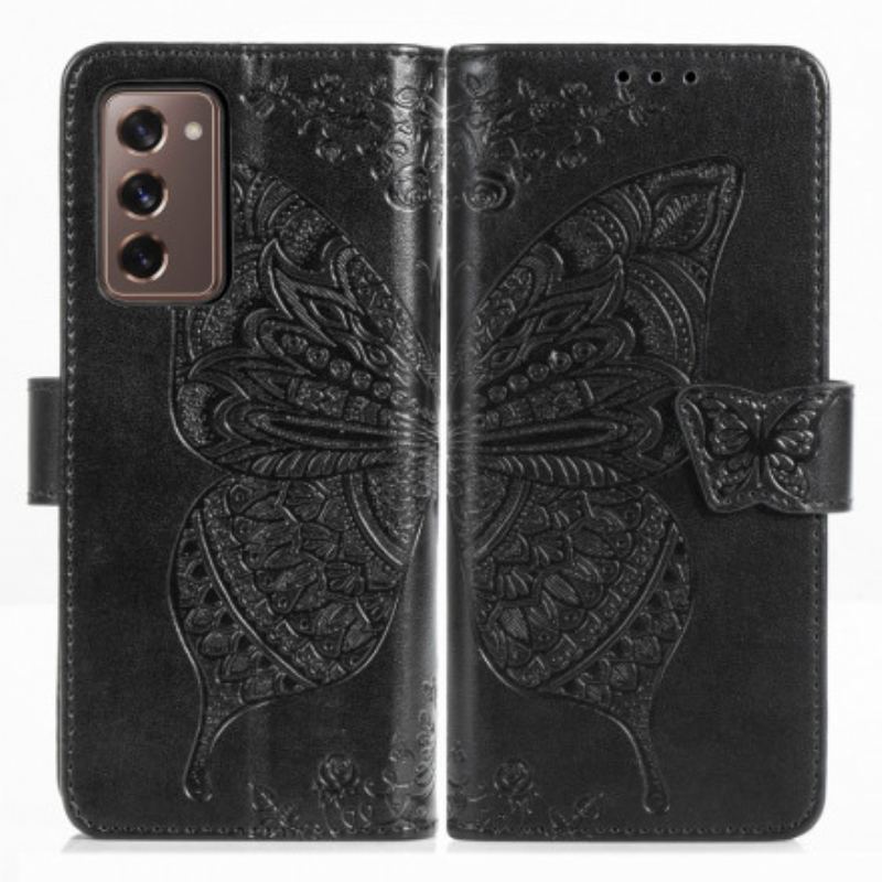 Capa Flip Para Samsung Galaxy Z Fold 2 Design De Borboleta Com Cordão