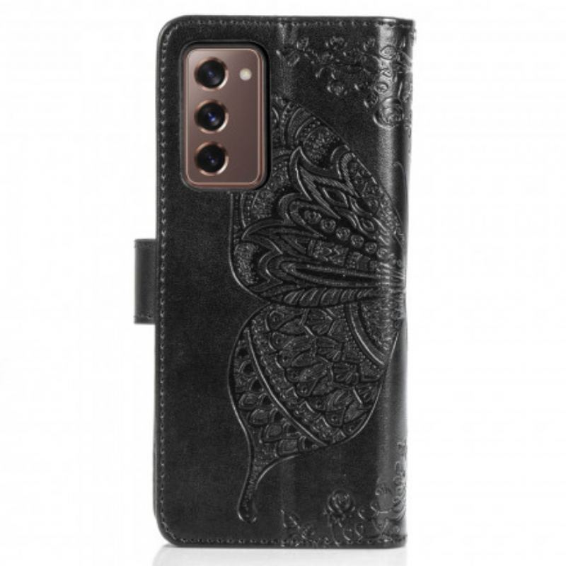 Capa Flip Para Samsung Galaxy Z Fold 2 Design De Borboleta Com Cordão