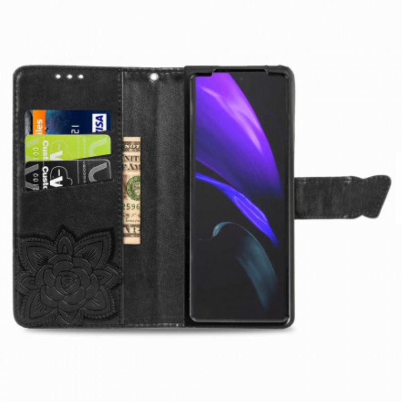 Capa Flip Para Samsung Galaxy Z Fold 2 Design De Borboleta Com Cordão