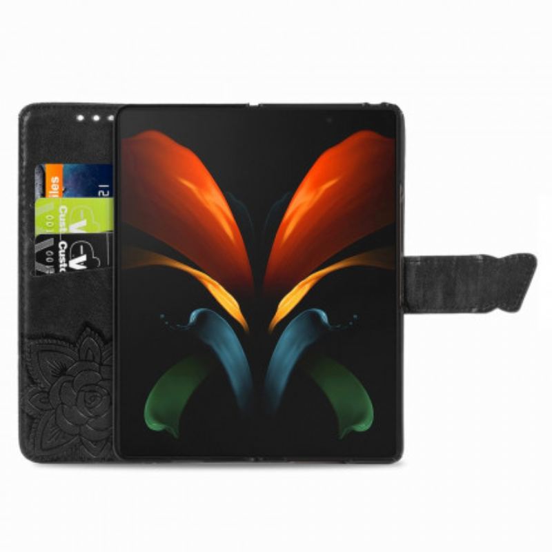 Capa Flip Para Samsung Galaxy Z Fold 2 Design De Borboleta Com Cordão