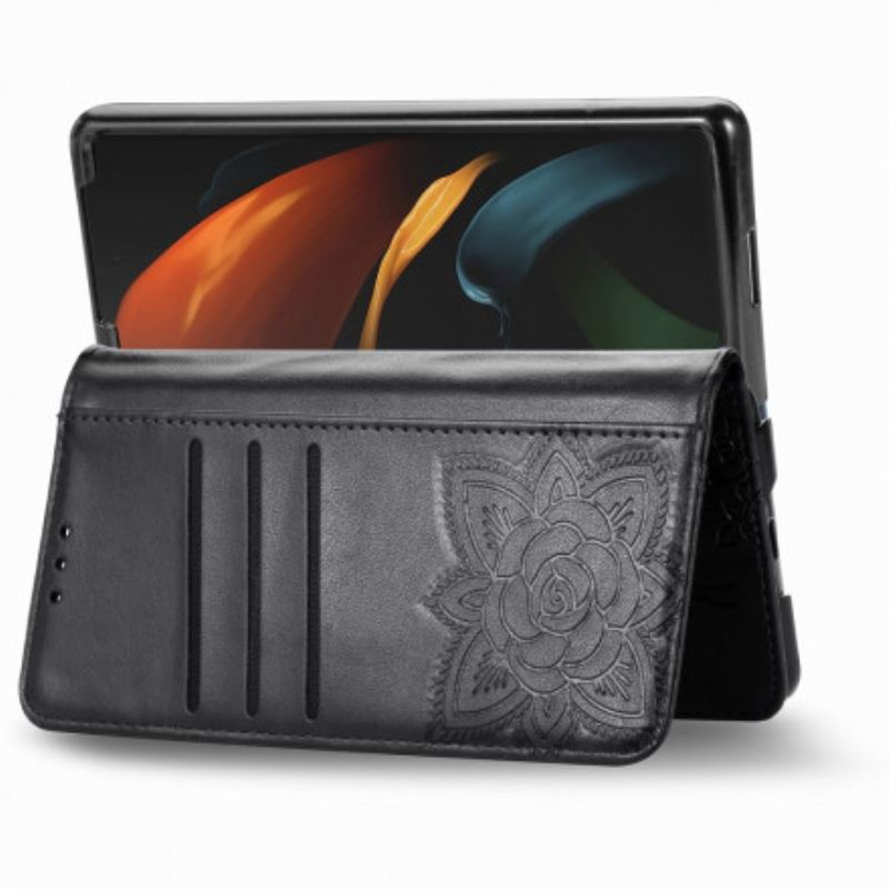 Capa Flip Para Samsung Galaxy Z Fold 2 Design De Borboleta Com Cordão