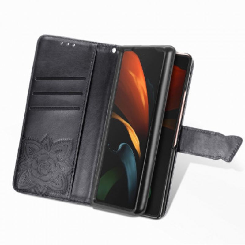 Capa Flip Para Samsung Galaxy Z Fold 2 Design De Borboleta Com Cordão