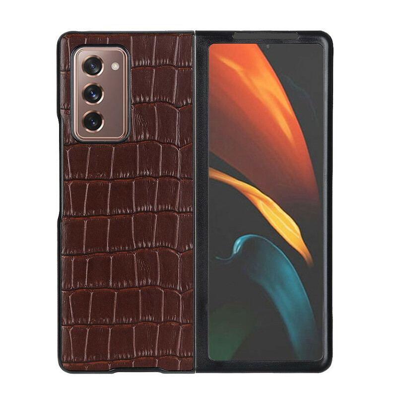 Capa Para Samsung Galaxy Z Fold 2 Couro De Crocodilo Genuíno