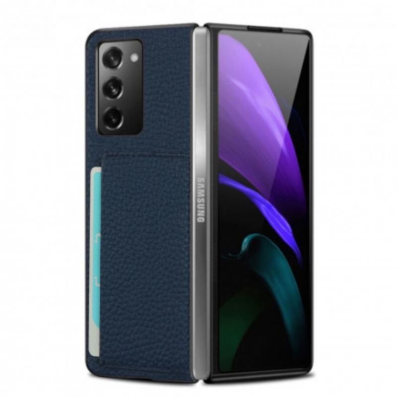 Capa Para Samsung Galaxy Z Fold 2 Couro De Lichia Genuíno Com Porta-cartões