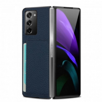 Capa Para Samsung Galaxy Z Fold 2 Couro De Lichia Genuíno Com Porta-cartões