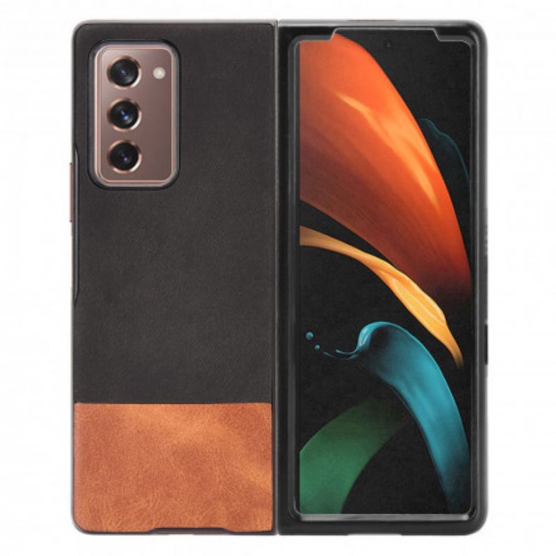 Capa Para Samsung Galaxy Z Fold 2 Couro Sintético De Dois Tons