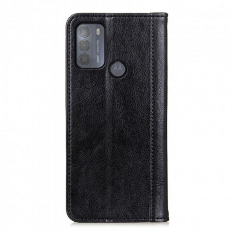 Capa De Celular Para Moto G50 Flip Versão Couro Rachado Lichia