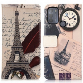 Capa De Couro Para Moto G50 Torre Eiffel Do Poeta