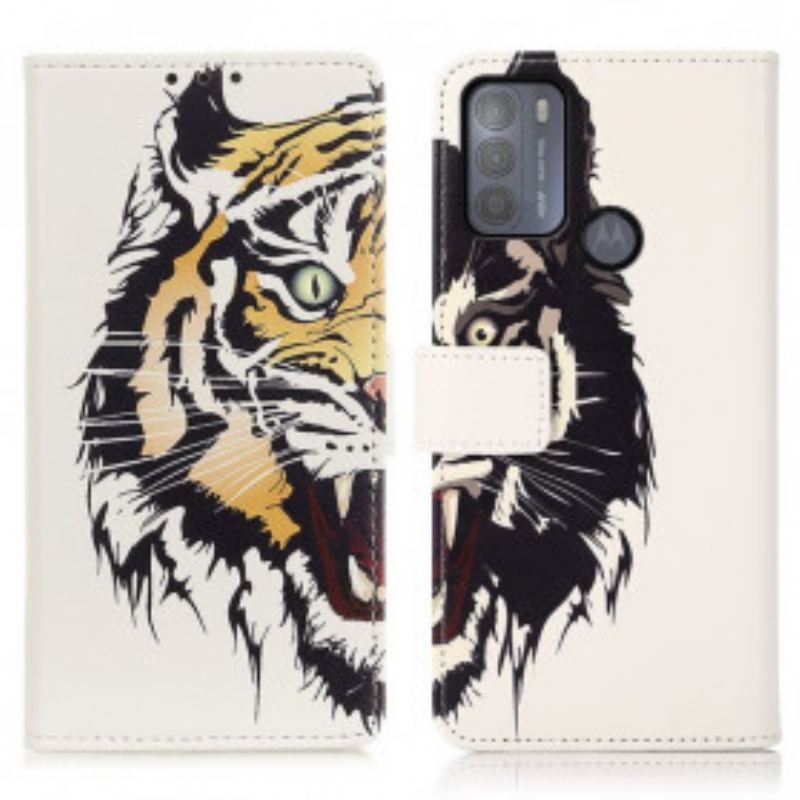 Capa Em Pele Para Moto G50 Tigre Feroz