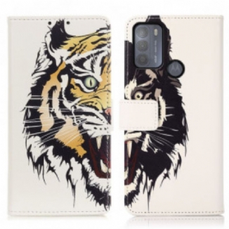 Capa Em Pele Para Moto G50 Tigre Feroz