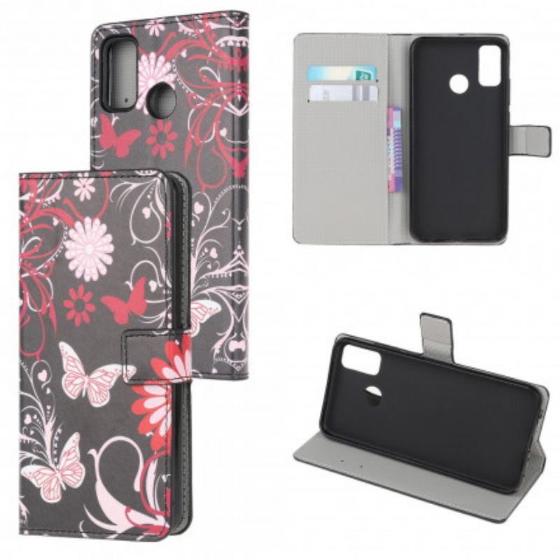 Capa Flip Para Moto G50 Borboletas E Flores