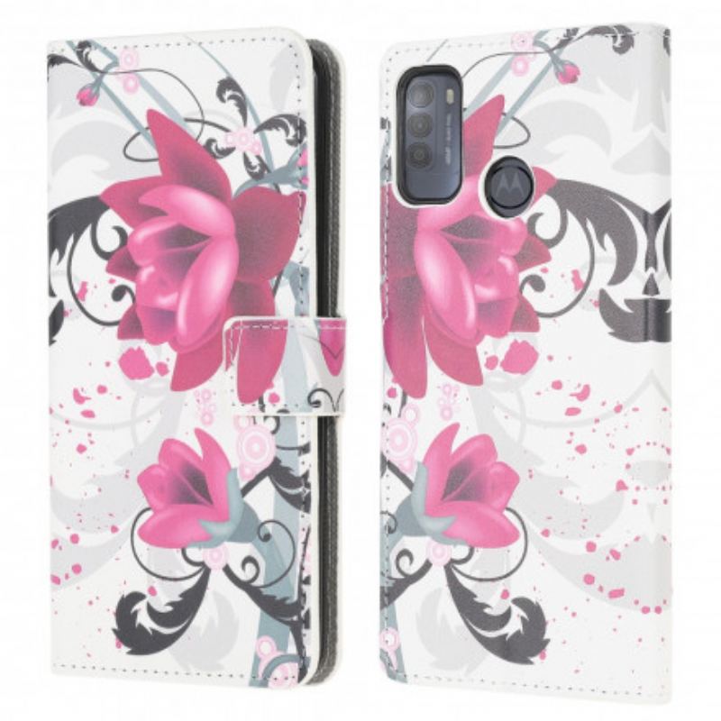 Capa Flip Para Moto G50 Flores Tropicais