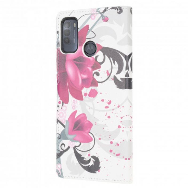 Capa Flip Para Moto G50 Flores Tropicais