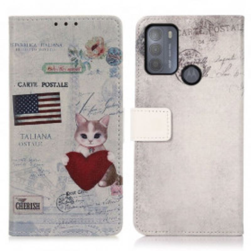 Capa Flip Para Moto G50 Gato Viajante