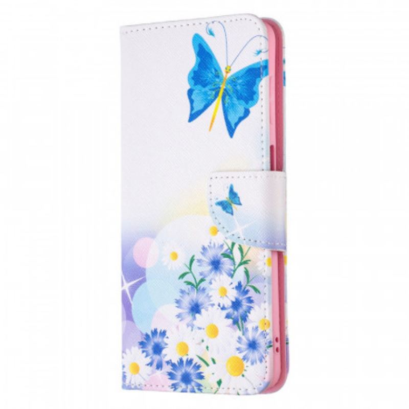 Capa De Couro Para Samsung Galaxy M52 5G Borboleta E Flores