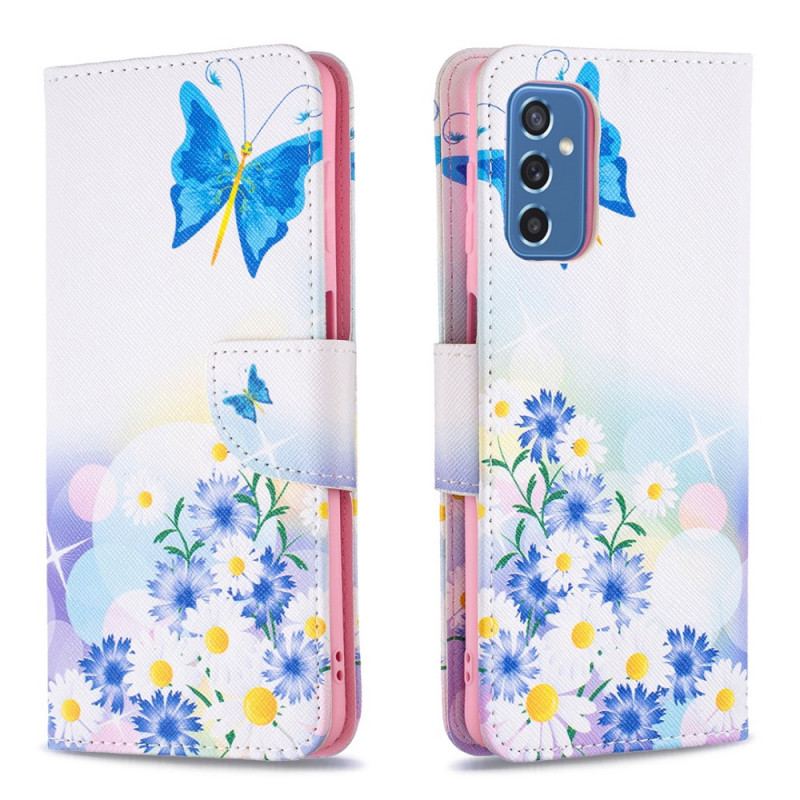 Capa De Couro Para Samsung Galaxy M52 5G Borboleta E Flores