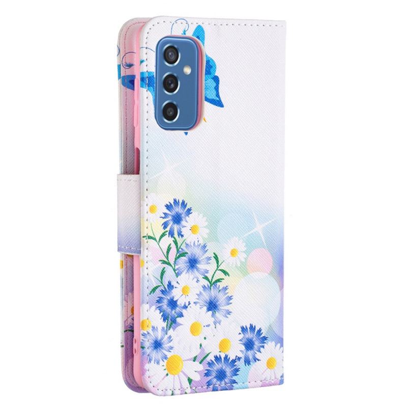 Capa De Couro Para Samsung Galaxy M52 5G Borboleta E Flores