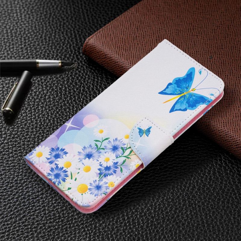 Capa De Couro Para Samsung Galaxy M52 5G Borboleta E Flores