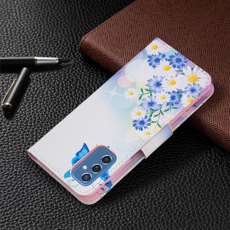 Capa De Couro Para Samsung Galaxy M52 5G Borboleta E Flores