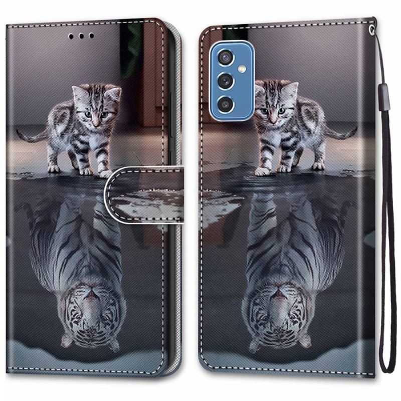 Capa De Couro Para Samsung Galaxy M52 5G Devaneio De Gato