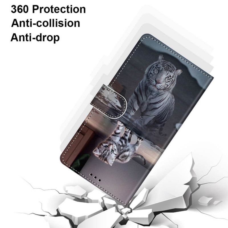 Capa De Couro Para Samsung Galaxy M52 5G Devaneio De Gato